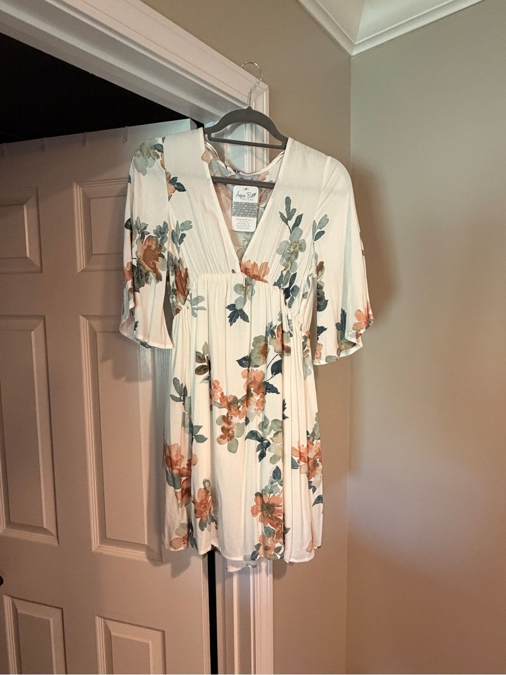 white birch Cream Top with Rust Floral Print